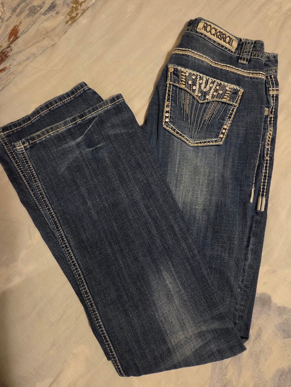 Rock & Roll Denim Women's Dark Blue Embellished Boot Cut Jeans